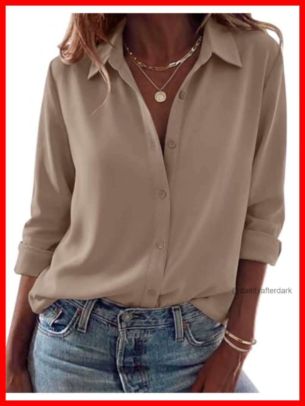 Women's Long Sleeve Button Down Blouse Loose Fit Business Casual